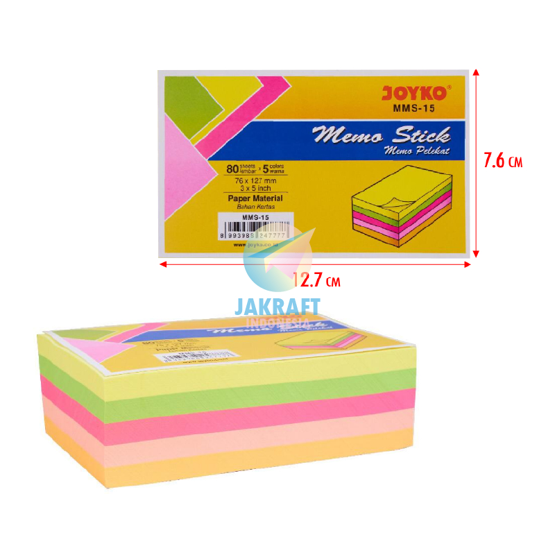 

(400 Lembar) Kertas Memo Stick Tempel 5 Warna Besar Panjang JOYKO MMS-15 Mix Warna Sticky Note (12.7 x 7.6 Cm)