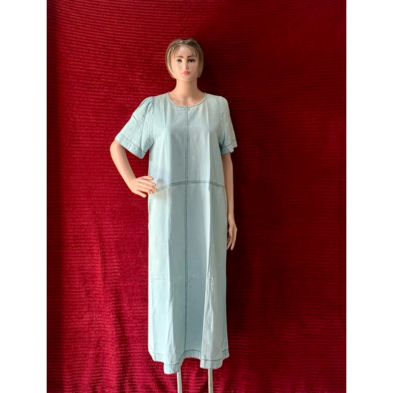 DRESS JEANS WANITA BLUE BIRU LANGIT MAXI DRESS LIST