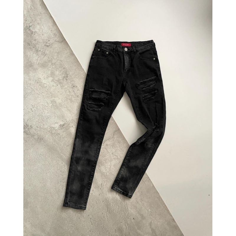 RUCAS “Black Caviar Leather” Washed Jeans