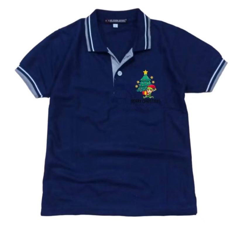 Kaos Kerah Natal Anak Laki & Perempuan / Pakaian Atasan Poloshirt Santa Claus Anak-Anak / Kaos Serag