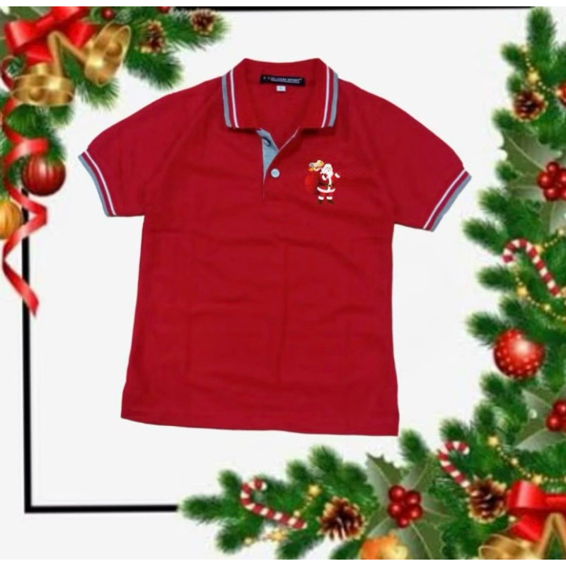 Kaos Kerah Natal Anak Laki & Perempuan / Pakaian Atasan Poloshirt Santa Claus Anak-Anak / Kaos Serag