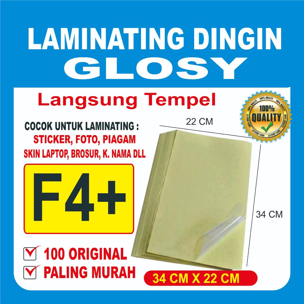 

Plastik Laminasi Dingin f4+ isi 50 lembar - Motif Glossy, ( Sticker Bening Transparant Pelapis Kertas Foto Glossy Photo Paper