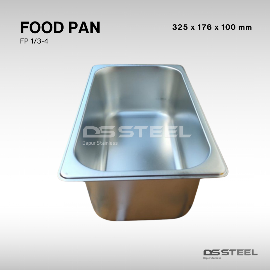 Food Pan Stainless/Food Pan Stainless FP 1/3-4 / FP 1/3 Tinggi 100 MM / Food Pan ukuran 325 x 176 x 