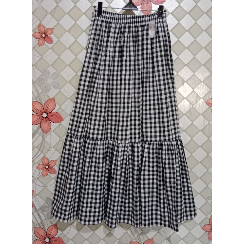 Rok Serut Bahan Katun Kotak/Rok Remaja Terbaru /Kekinian