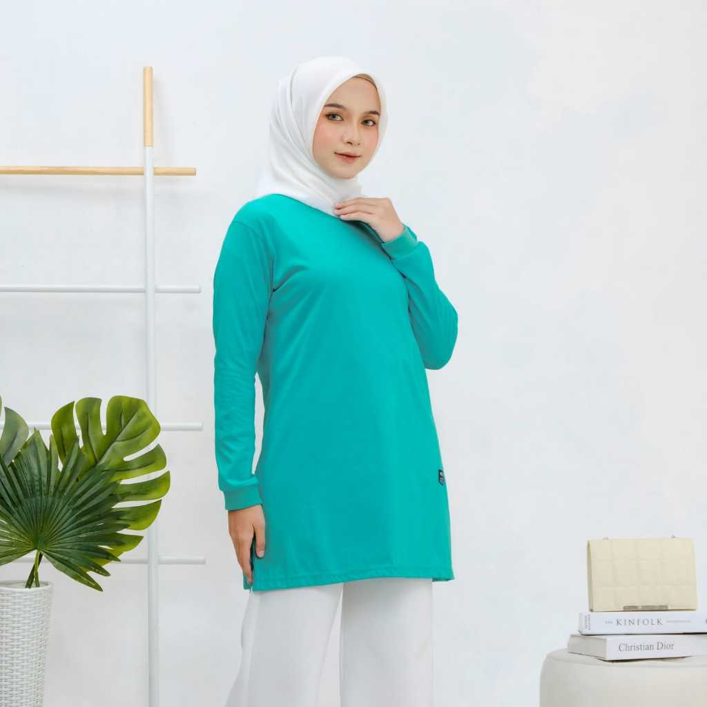 Grazzi Arrival Tunik Kaos Polos Wanita Lengan Panjang Tunik Wanita Kekinian Warna Hijau Tosca
