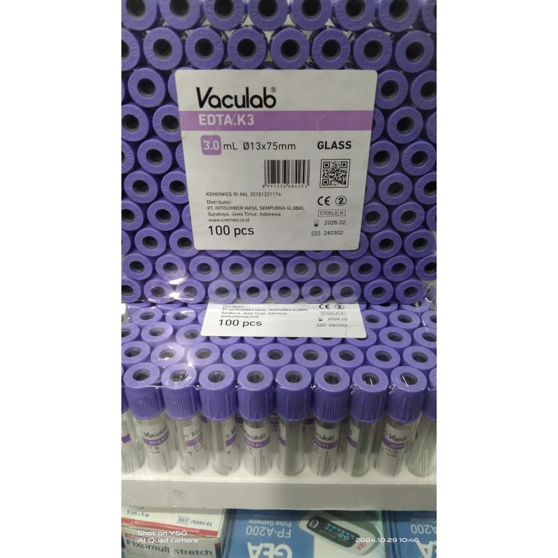 Tabung Darah warna ungu VACULAB EDTA 3ml / Tabung Vacutainer