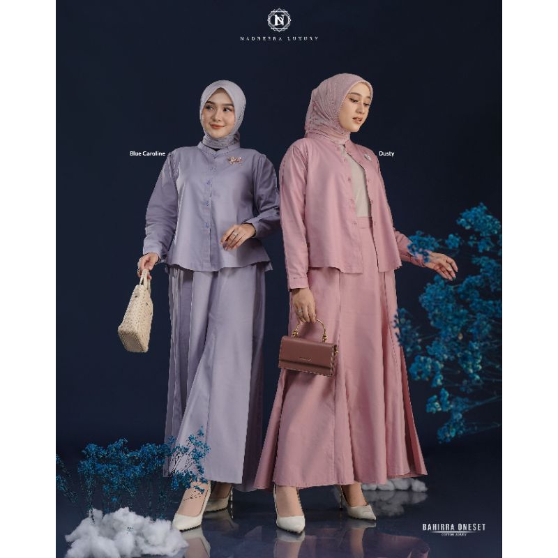 BAHHIRA ONE SET ✔️ Nadheera Luxury / Setelan Kemeja Rok Polos Busui Katun Adem Jumbo