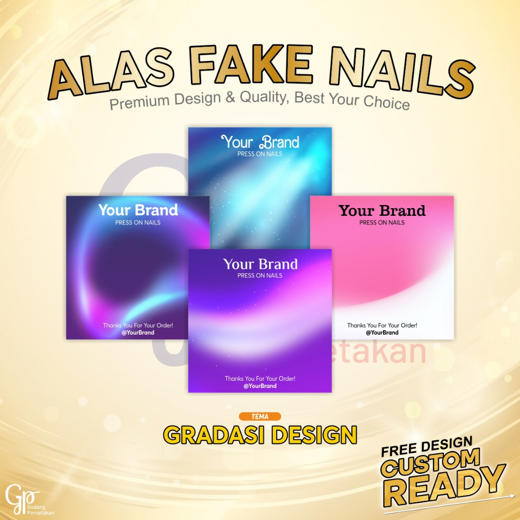 READY  Alas Fake Nail Tema GRADASI / Kuku Palsu Card /Alas Kuku Press On Nails Olshop Free Custom