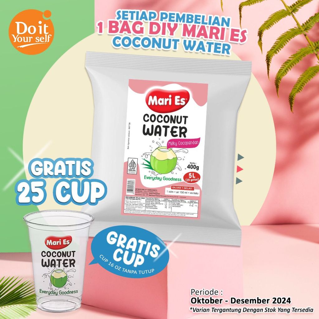 

MARI ES COCONUT WATER DIY 400 GRAM- Minuman Bentuk Bubuk Rasa Air Kelapa 400 gram per Bag