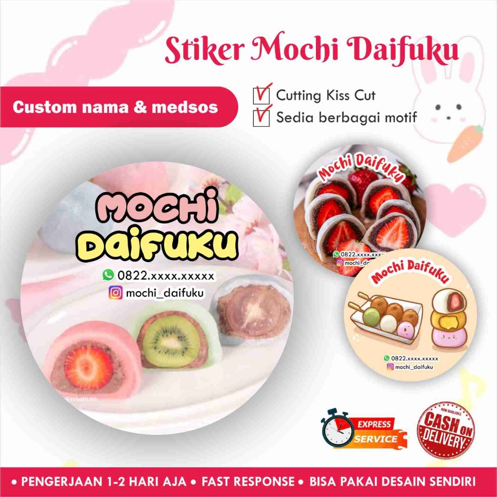 

[170pcs] Stiker Mochi Daifuku Cromo bulat / kemasan / Label Makanan minuman / promosi / murah