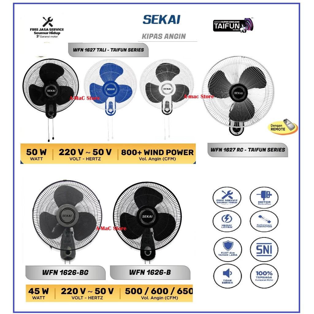 Kipas Angin Dinding WFN 1626 / 1627 16 Inchi Wall Fan WFN1627 WFN1626