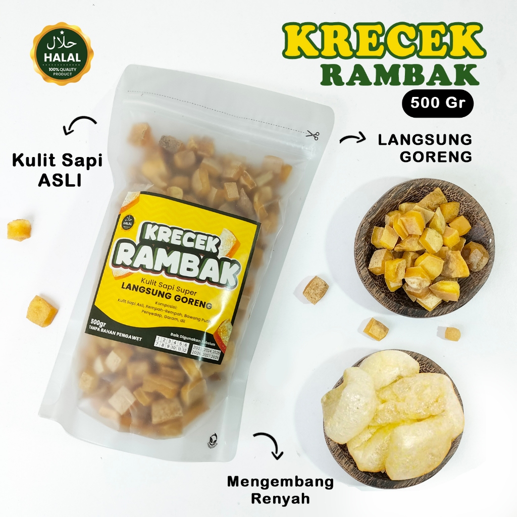 

Krecek rambak mentah dadu tanpa jemur 250 gram dorokdok renyah gurih krupuk kulit sapi asli original