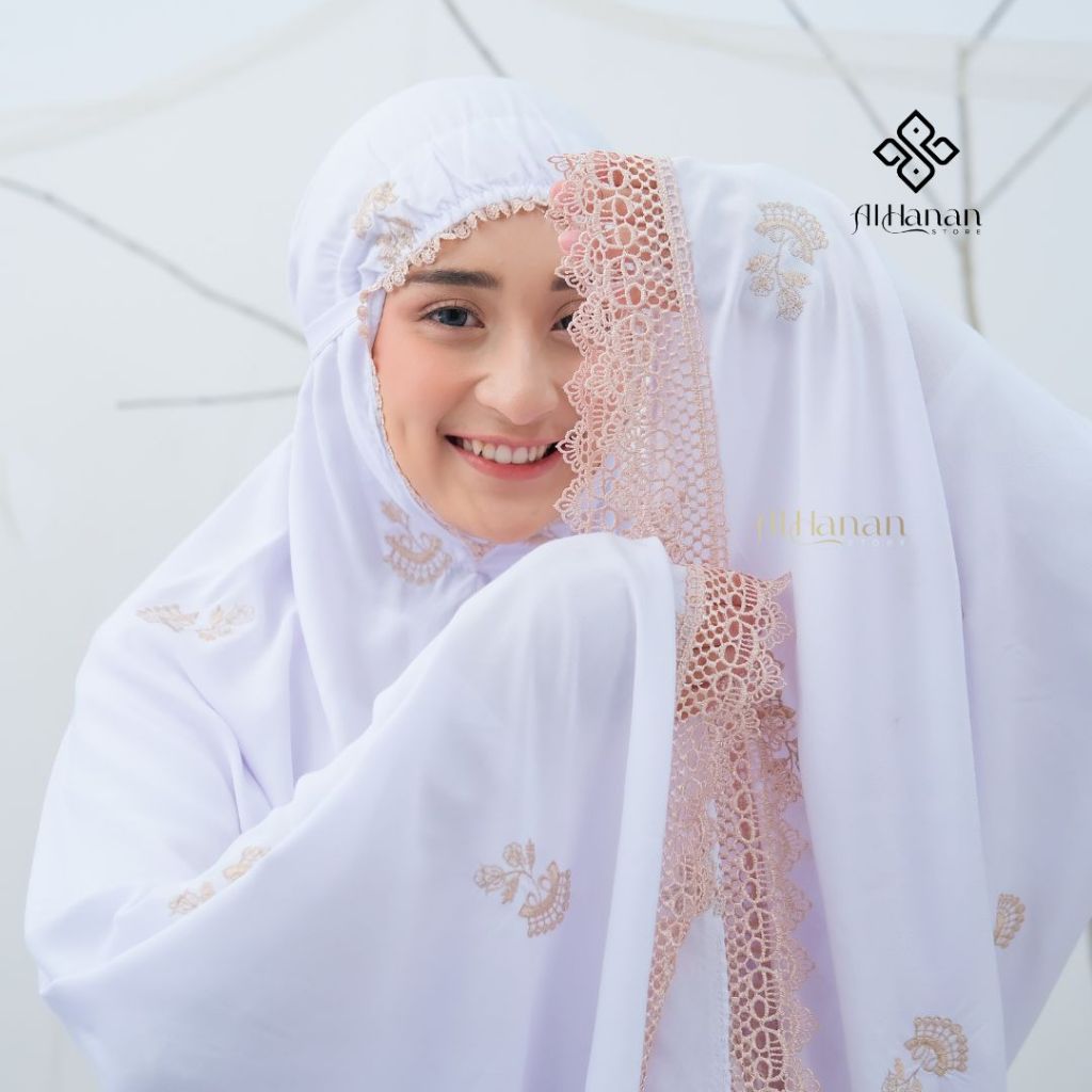 TERBARU ALHANAN - MUKENA DEWASA BORDIR MEWAH TERBARU JASMIN PUTIH MUKENAH RAYON