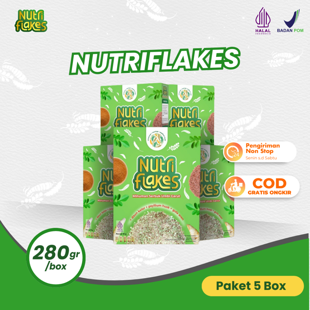 

Nutriflakes Umbi Garut Original Mengatasi Asam Lambung, Maag, & Gerd 5 Box