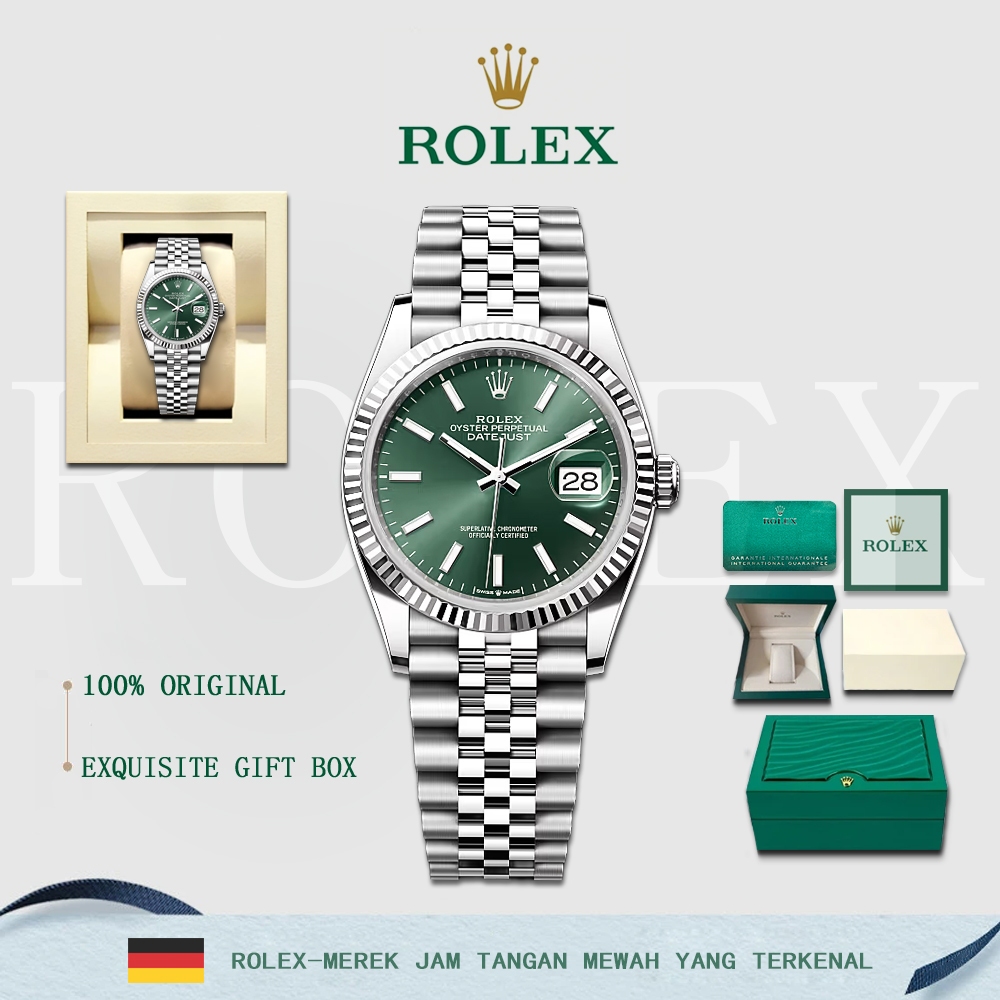 【✅100% Original ROLEX】Jam tangan Rolex baru Oyster Perpetual 41mm pelat hijau jam tangan baja mekani
