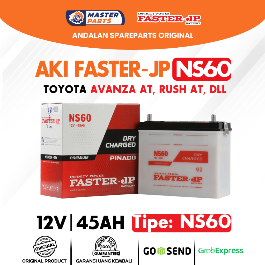 Aki Mobil Faster JP NS60 12V 45Ah untuk Toyota Avanza AT, Rush AT
