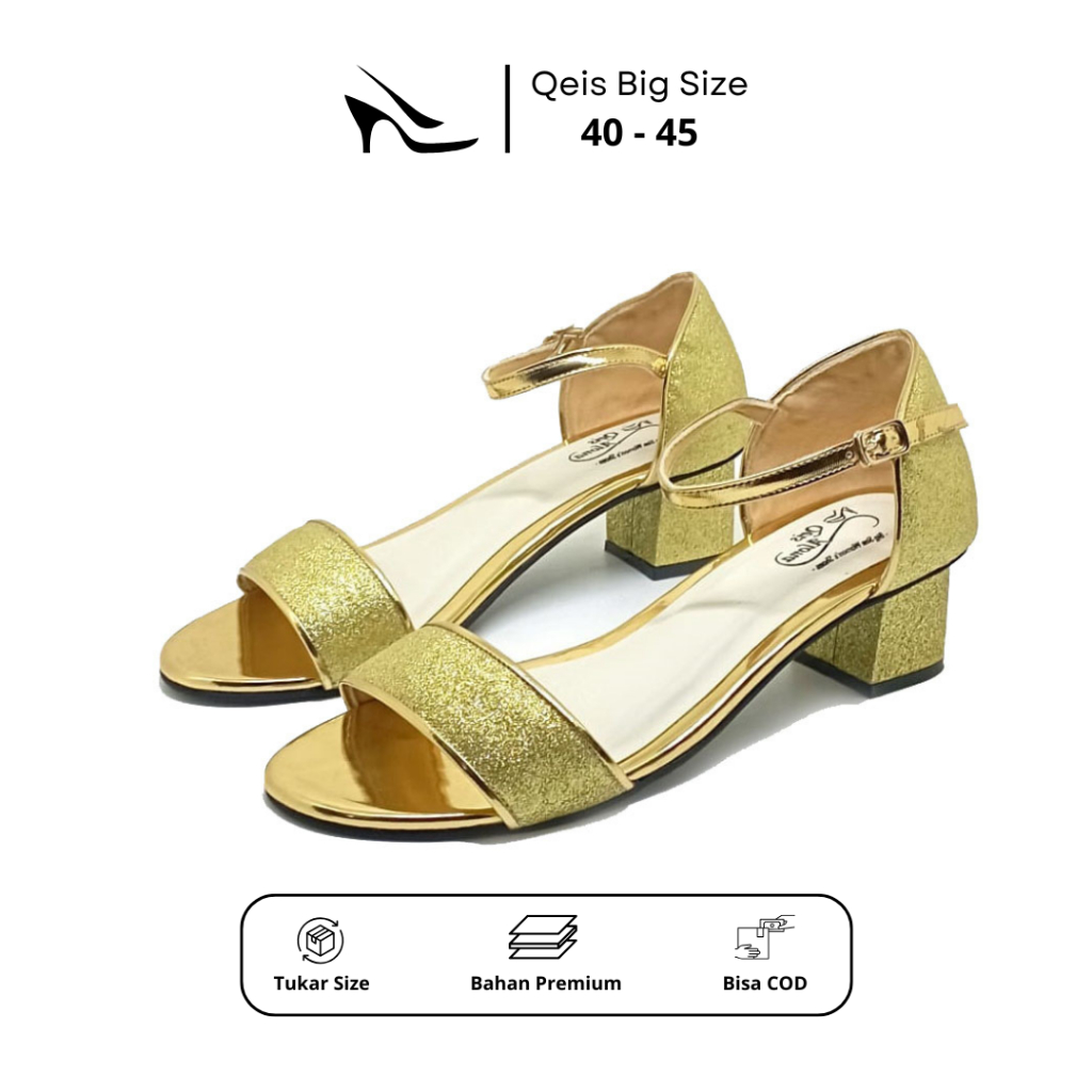BIG SIZE - Sandal Pesta Wanita Warna Gold Elegan Sendal Heels