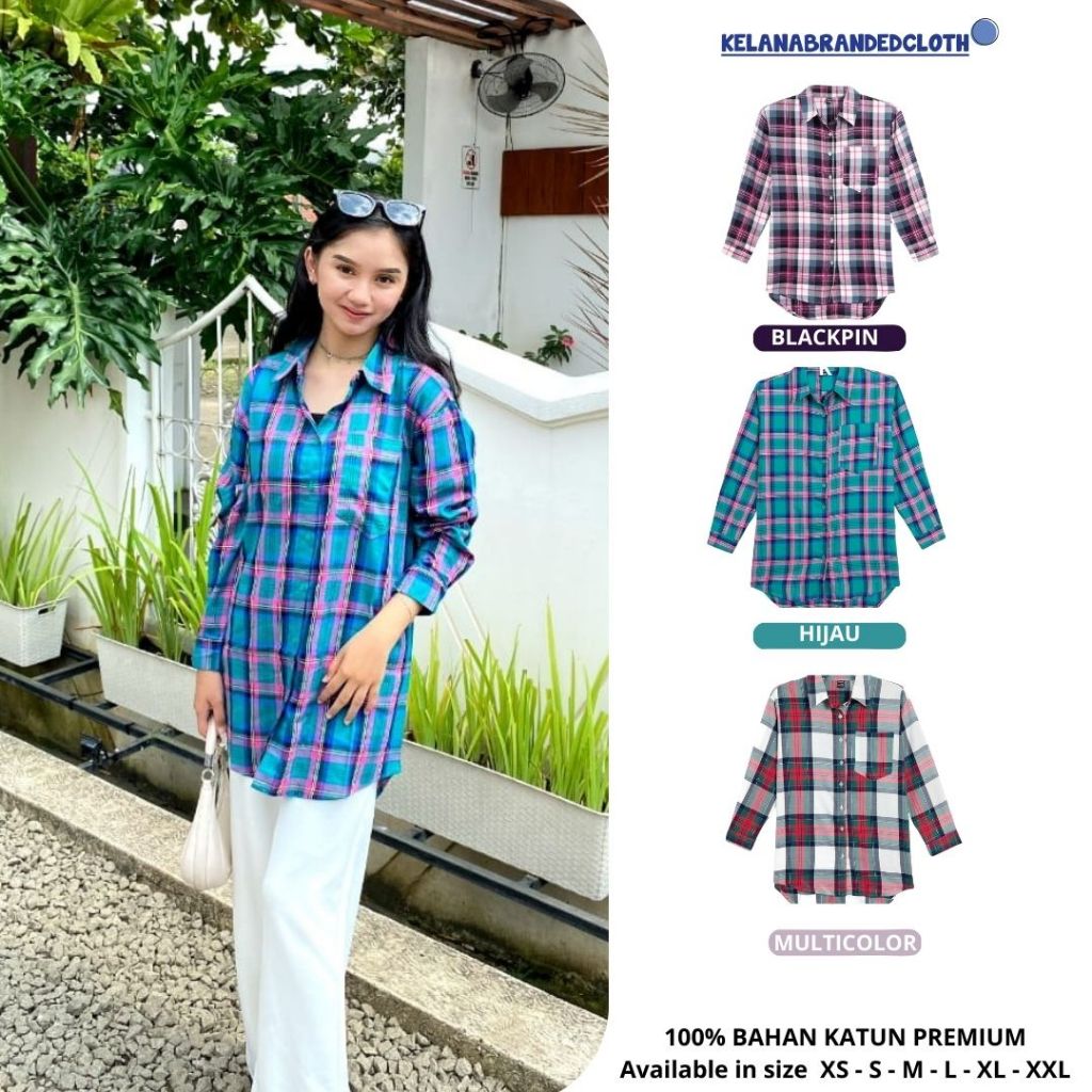 ATASAN KEMEJA WANITA / BAJU ATASAN WANITA / KEMEJA FLANEL KOTAK KOTAK