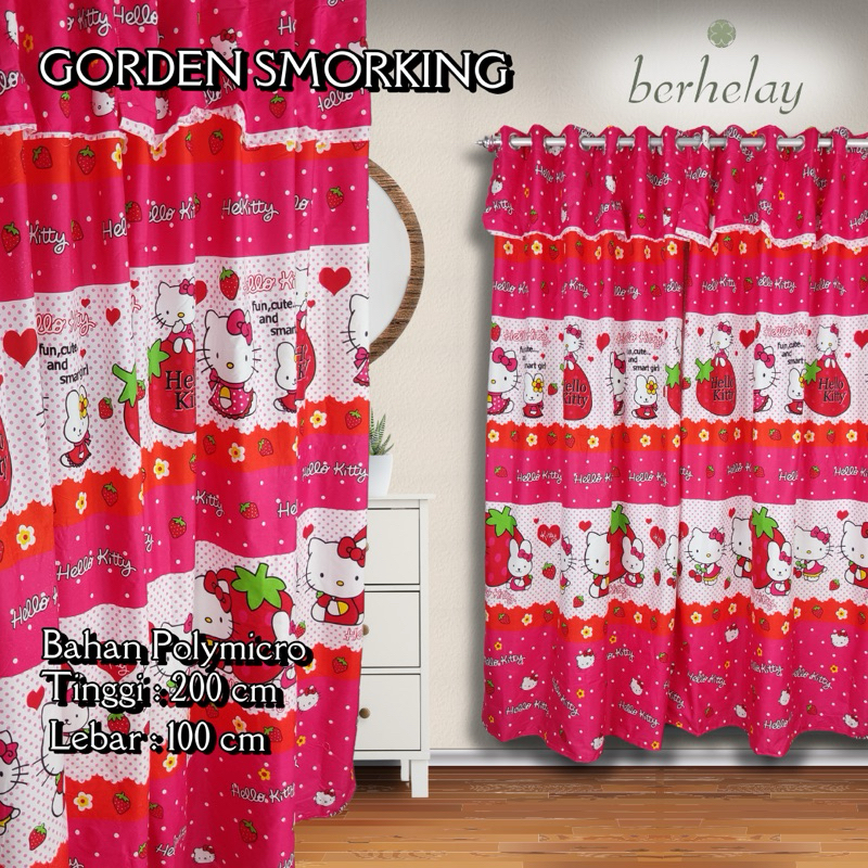 Gorden Smokring + Poni Pintu Atau Jendela Karakter Hello Kitty Strawberry Pink