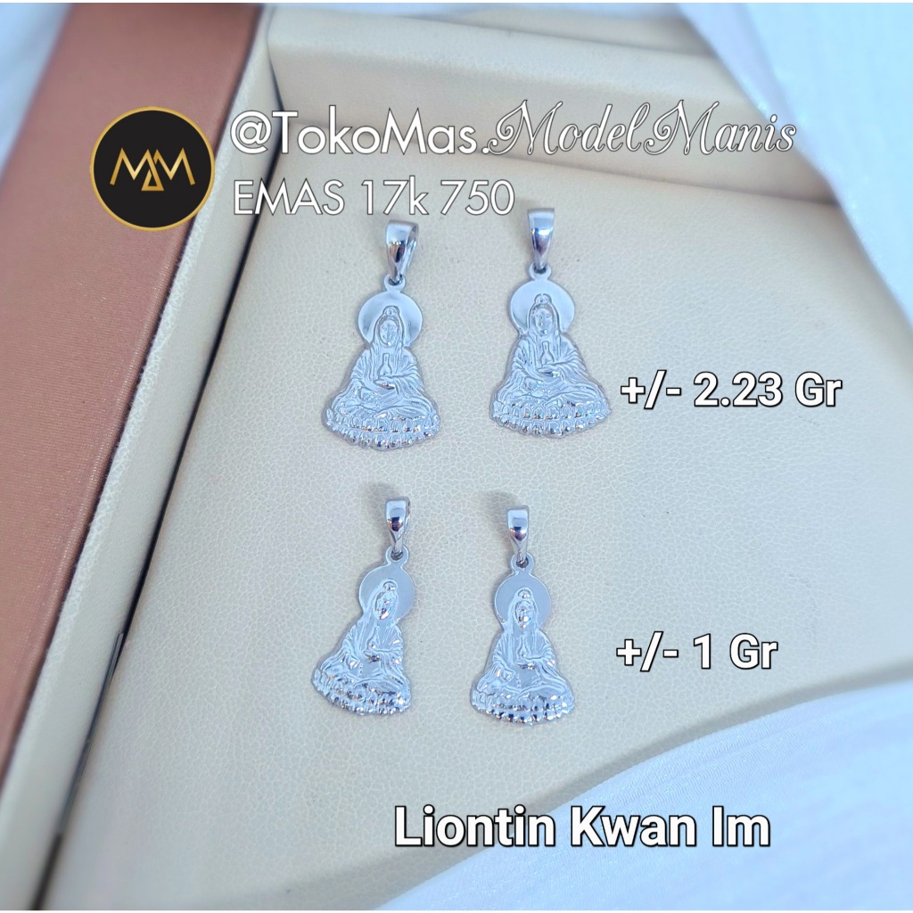 Liontin dewi kwan im emas putih 750 kadar 17k