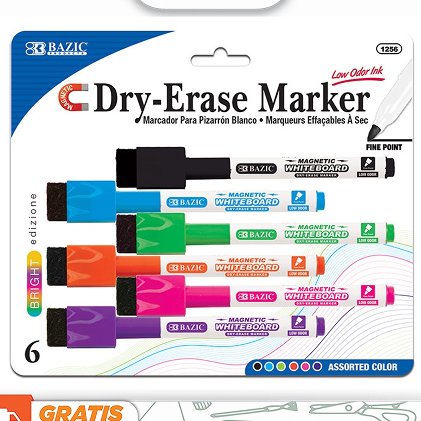 

Ekstra Bazic Brht Color Magnetic DryErase Markers 6Pack Spidol Papan Tulis Include Penghapus