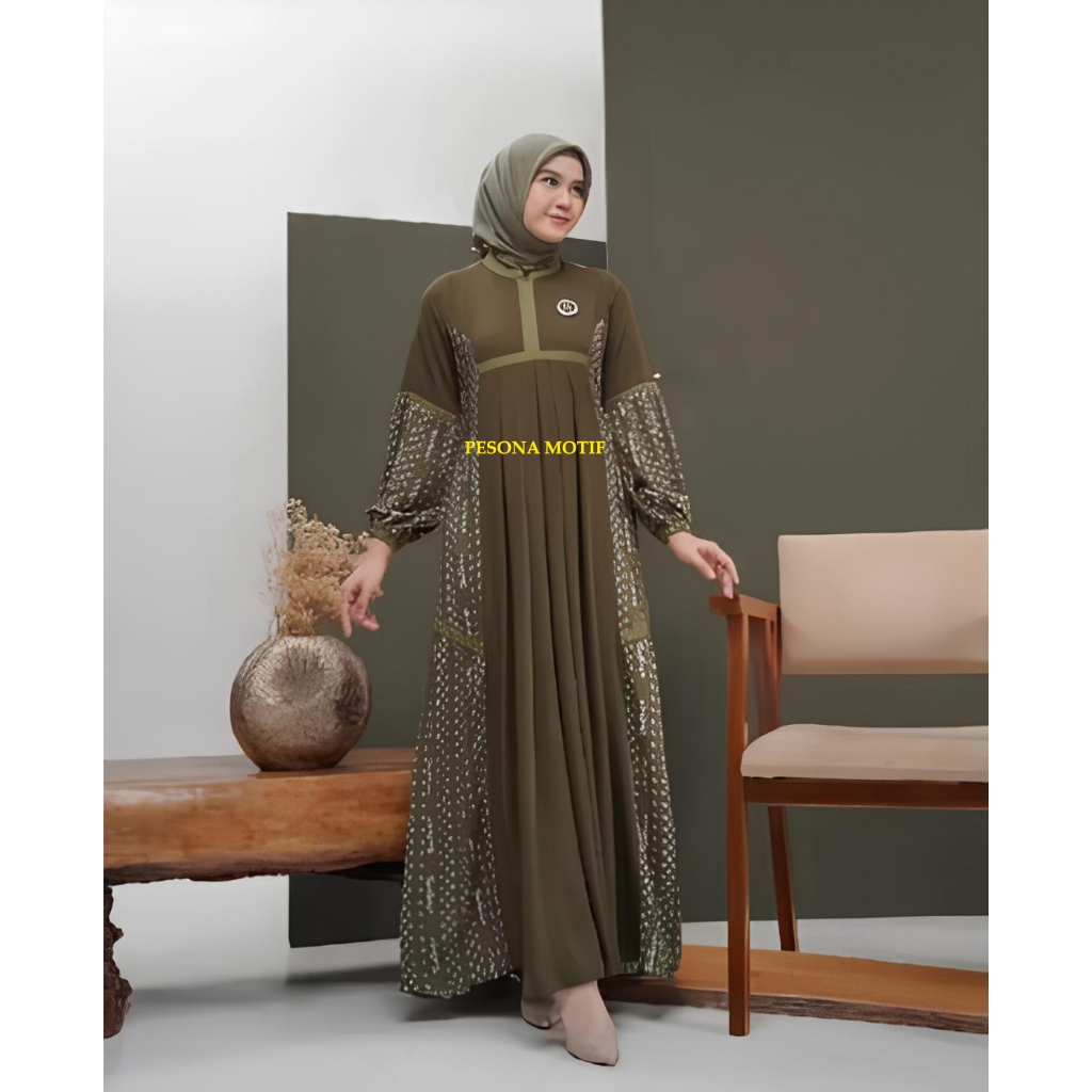 KHANZA DRESS GAMIS CRINKLE KOMBINASI MOTIF BUNGA ABSTRAK GAMIS KEKINIAN MODEL GAMIS JUMBO BUSUI