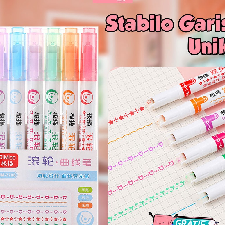 

HJ6 6 PCS Colorful Stamp marker set Spidol gambar garis warna cute