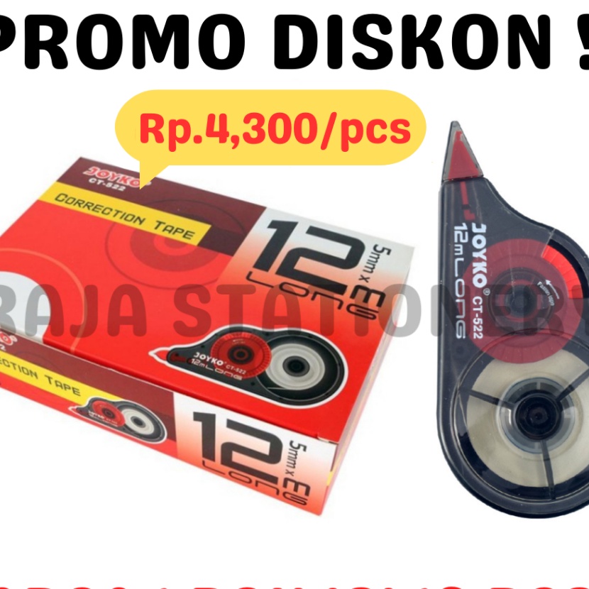 

Spesial JOYKO CORRECTION TAPE 12M CT522 TIPEX KES JOYKO TIPX TIP X CT522 1 BOX 12PCS