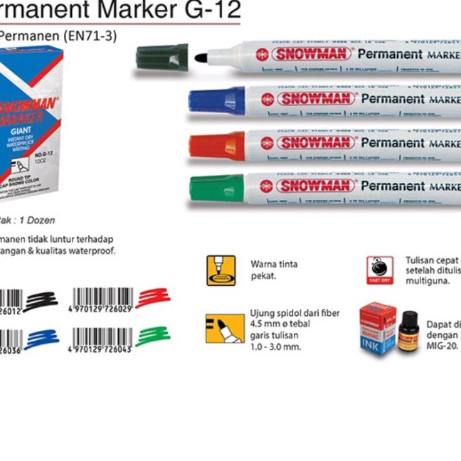 

KI3 Spidol snowman permanent G12 1pak12pcs