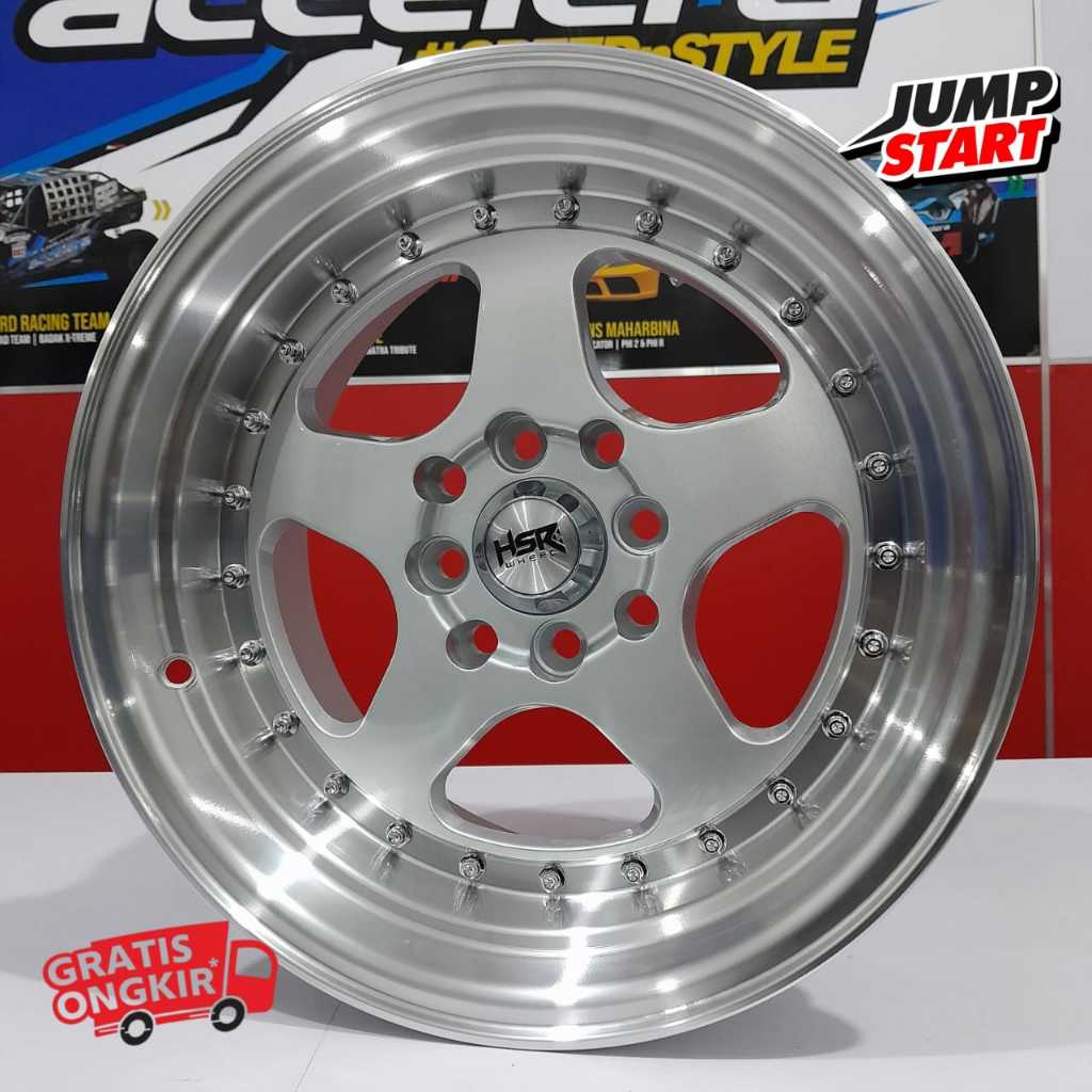 Velg celong r15 brio sigra avanza vios hsr wheel burn pcd baut 4x100-114 lebar 8/9 et20 glosy silver