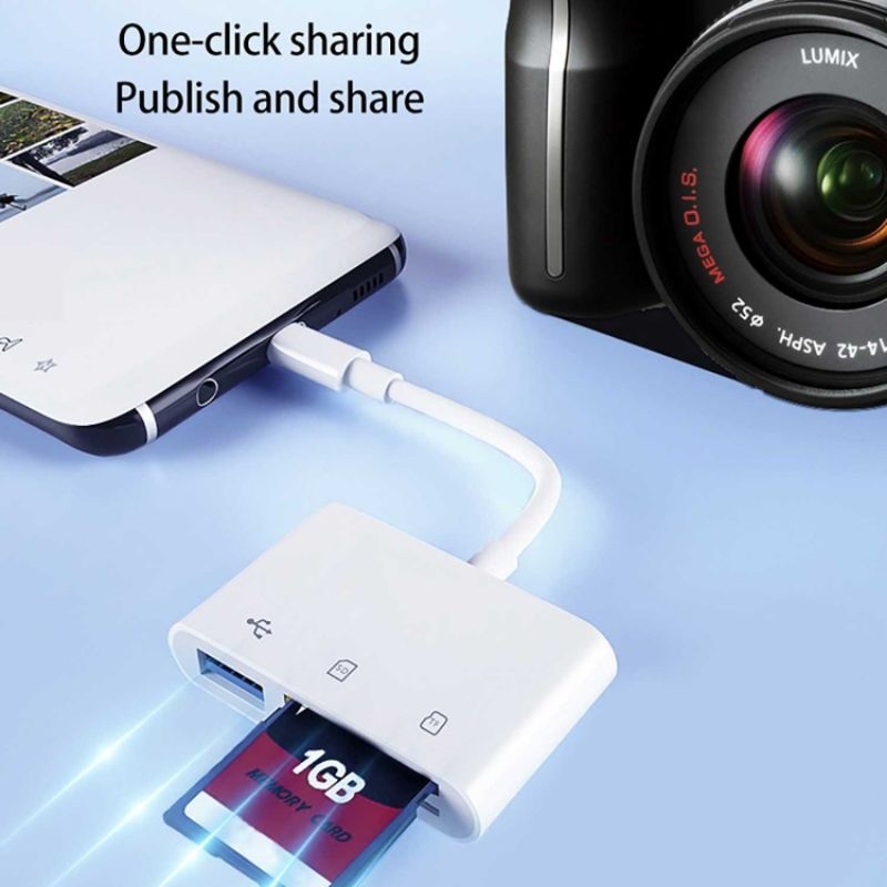 Card Reader Kabel Transfer Baca Data 3in1 Type C to Port USB Hub Port Kartu SD MicroSD