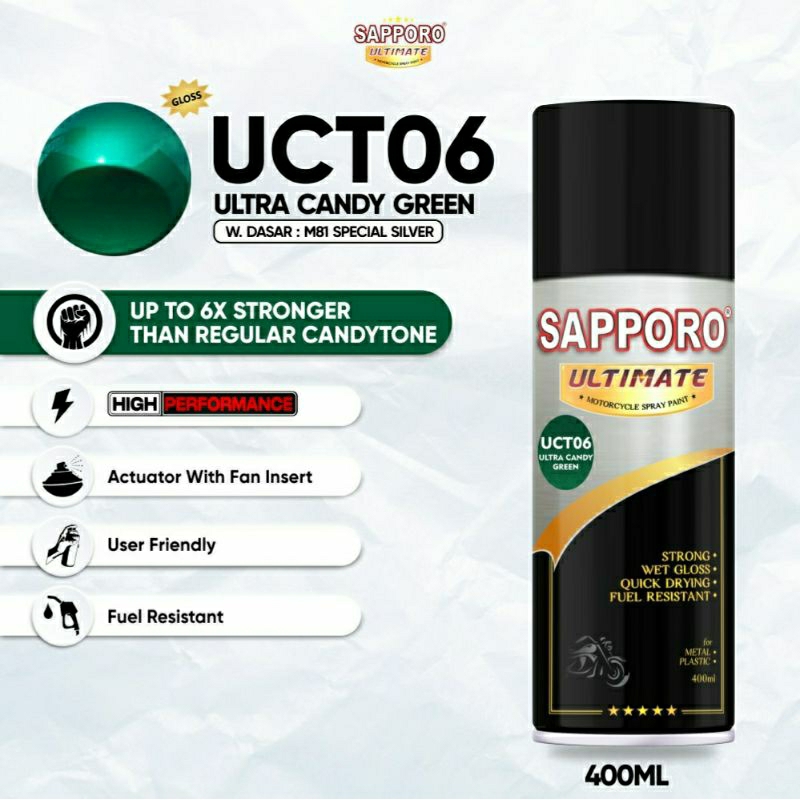 #MAU# Cat Semprot Sappoŕo Ultimate UCT06 Ultra Candy Green 400ml Candy Tone Hijau Bening Transparan 