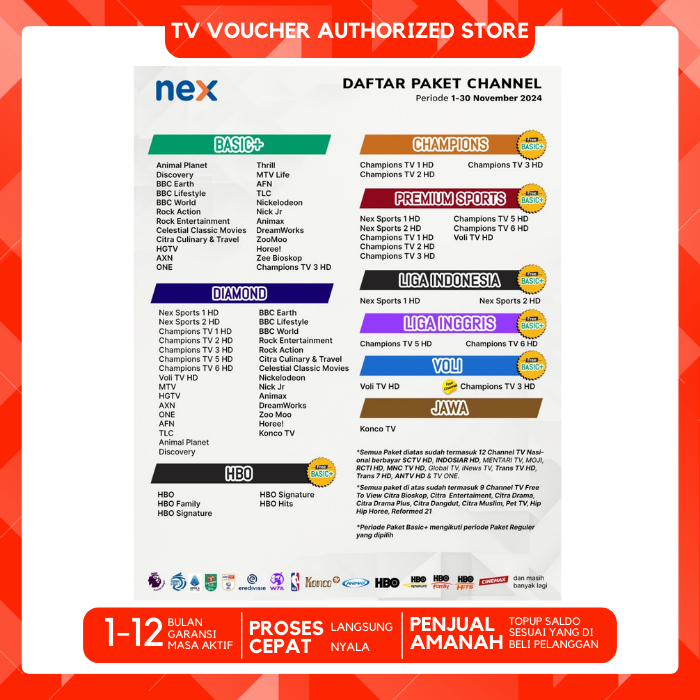 Paket Nex Parabola Matrix DIAMOND, Liga Indonesia Liga Inggris HBO 30 HARI
