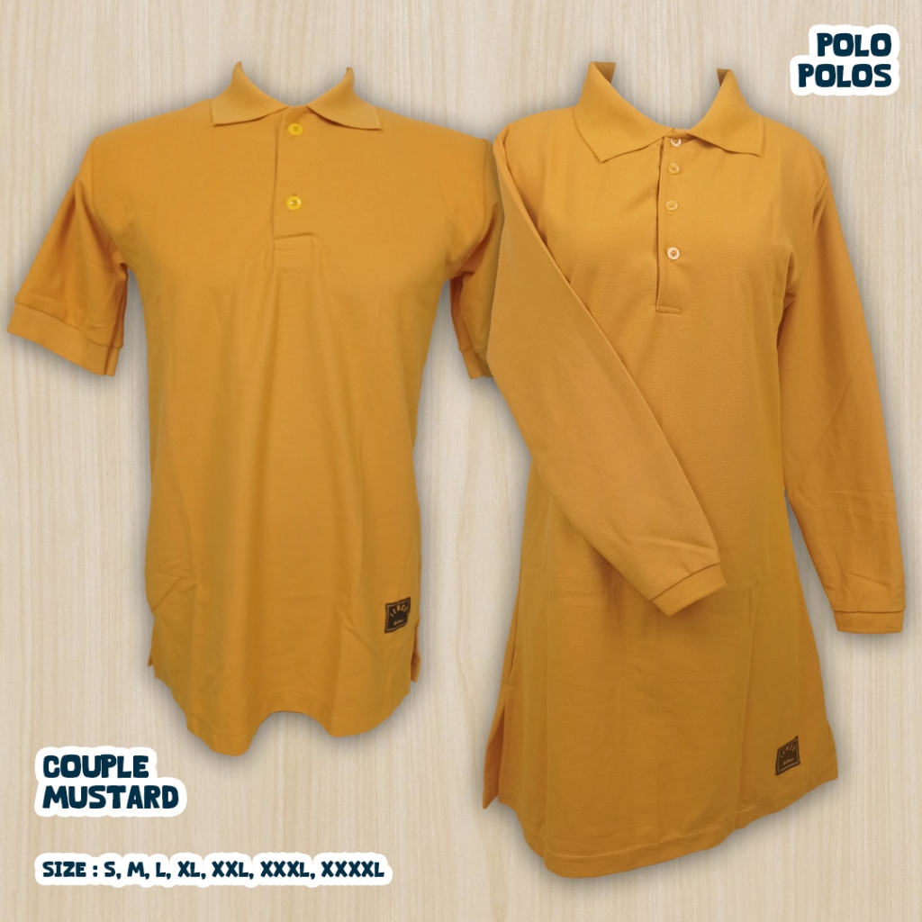 S-XXXXL Kaos Polos Krah Couple Tunik Muslimah POLO Mustard/Seagam Kerja/Reuni/Senam