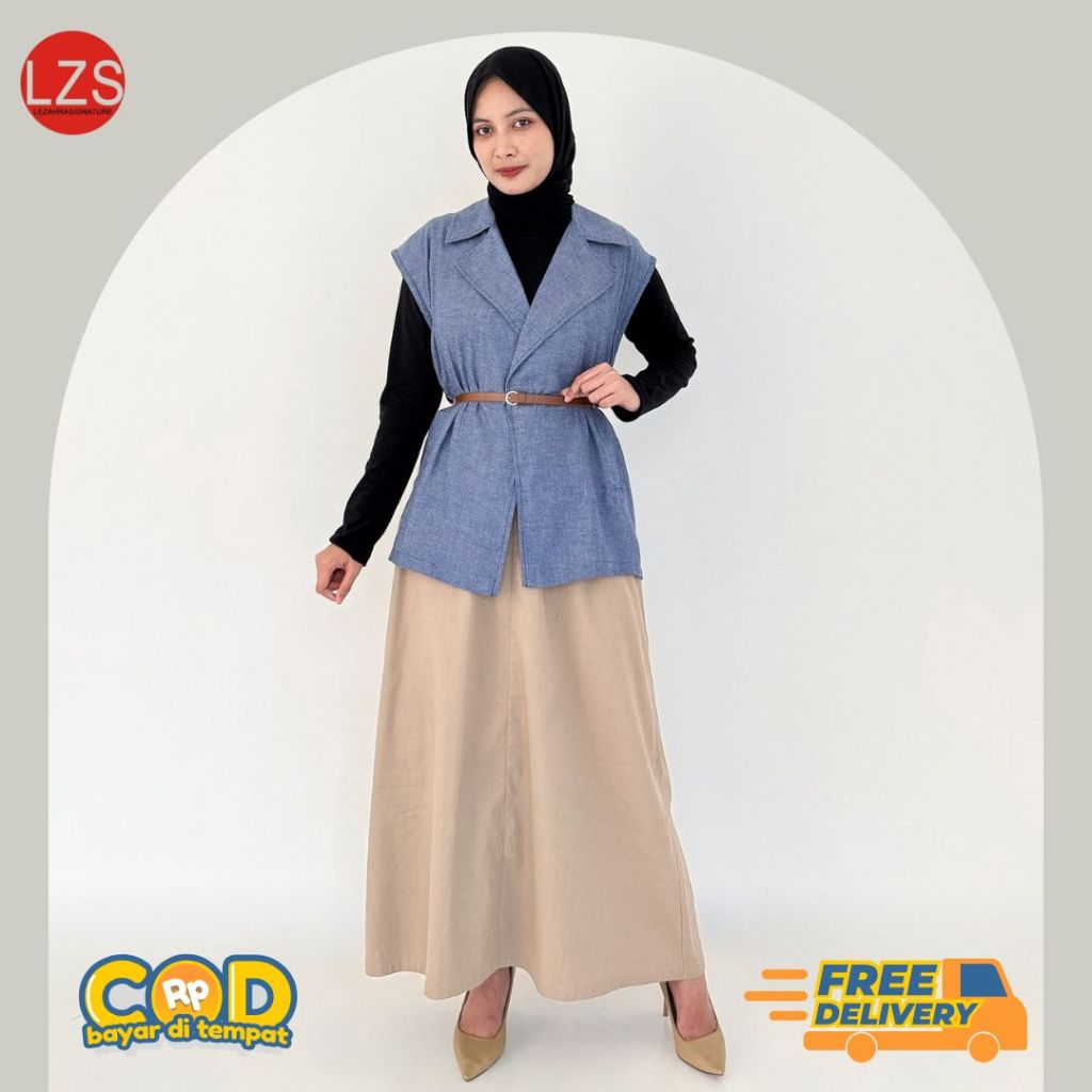 Oneset Outfit Kerja Kuliah Meeting Muslimah Rok Vest Rompi Wanita | Setelan Lezahrasignature One Set