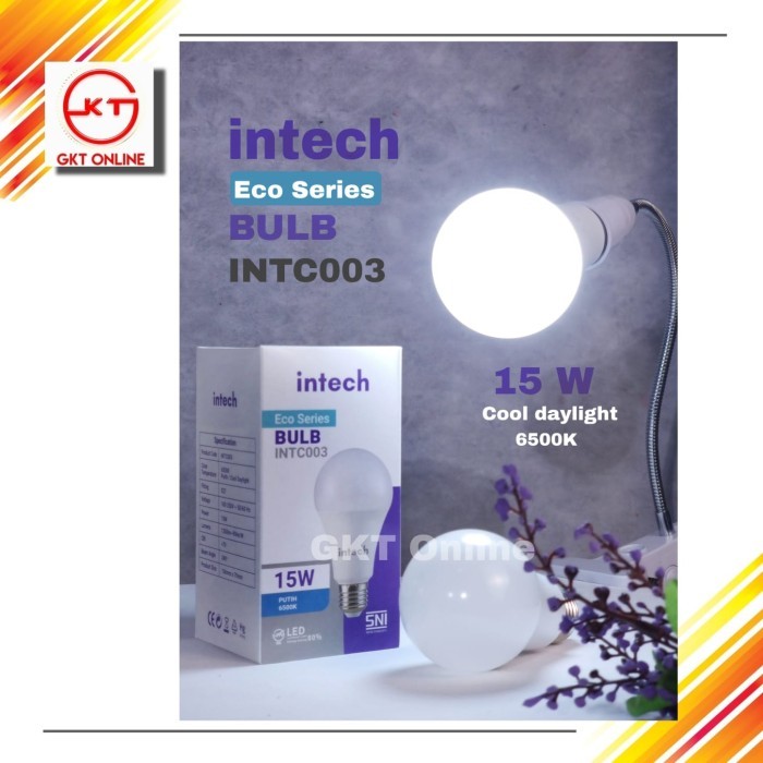 Lampu LED Bohlam Bulat Intech 15 Watt / Lampu Bohlam LED Cahaya Putih