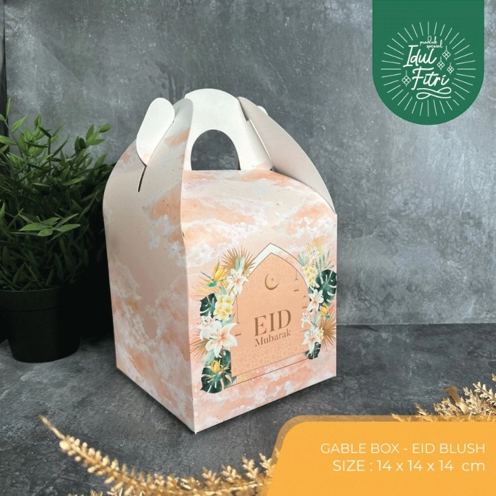 

( 5 pcs ) gable box edisi eid mubarak kemasan kue kering dus hampers snack idul fitri ukuran 14x14x14 cm