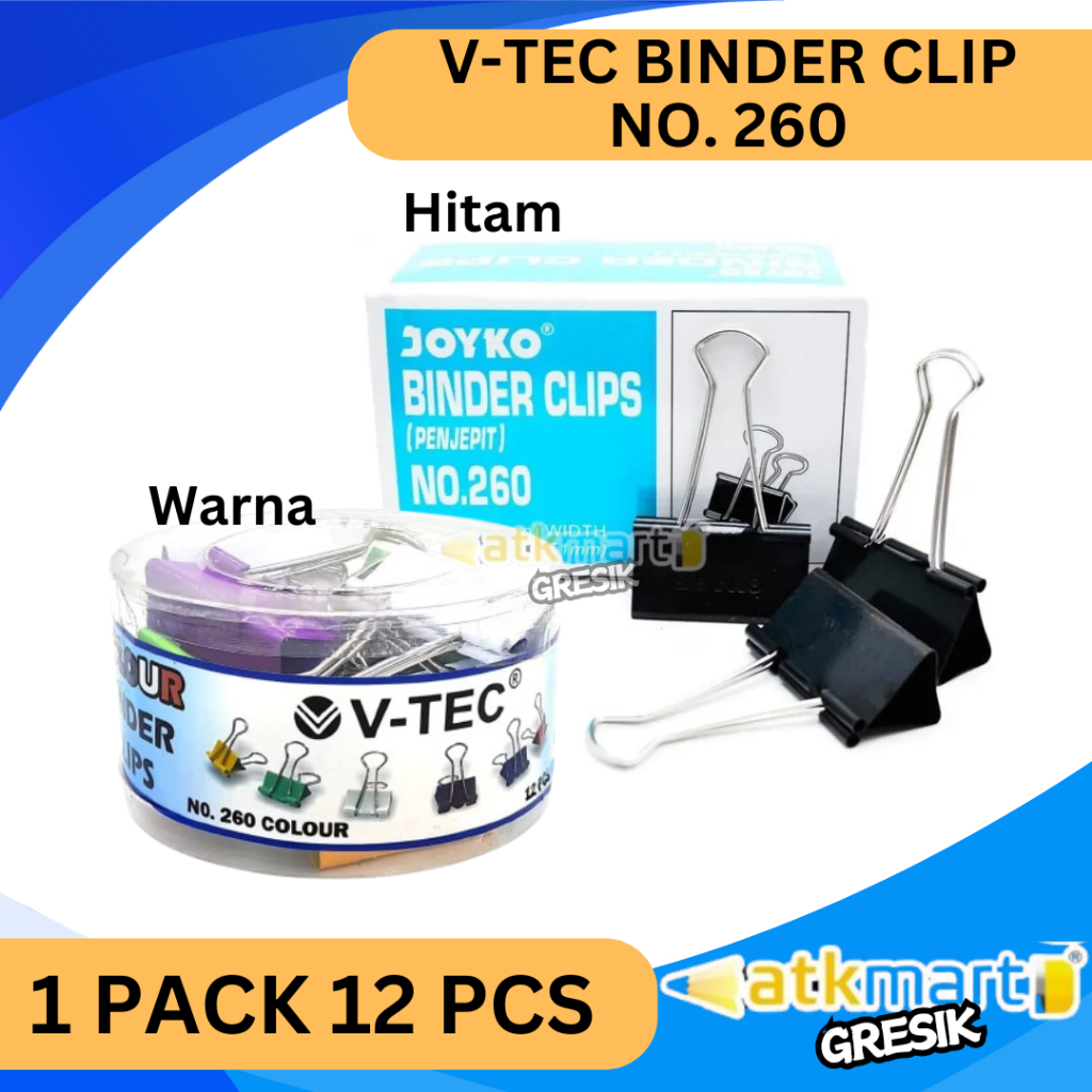 

(TERMURA) V TEC BINDER CLIP WARNA WARNI/ WARNA HITAM NO.260 1 PACK 12 PCS