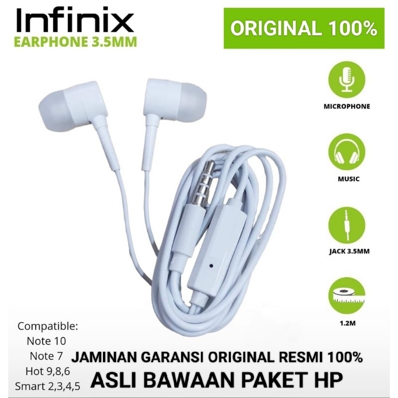 Headset Infinix Original 100% Copotan Bawaan Paket HP Earphone Handsfree Ngebass