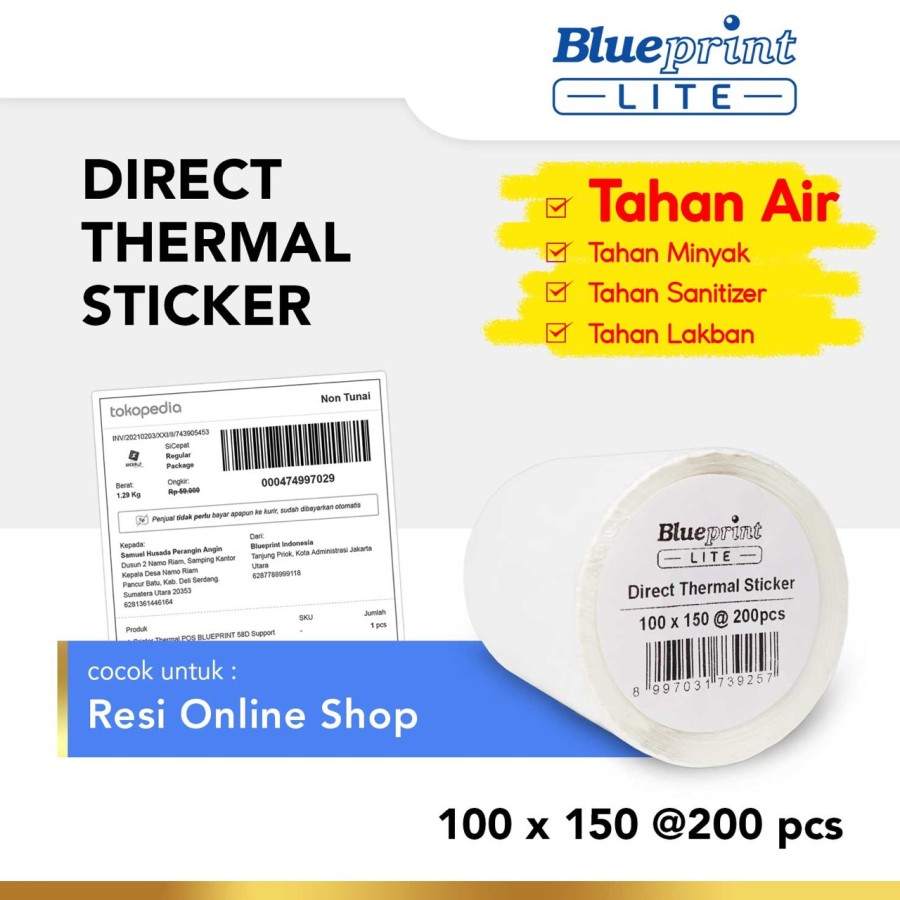

Blueprint Lite Direct Thermal Sticker 100 x 150 mm isi 200 Stiker Label A6 Olshop Barcode 100x150
