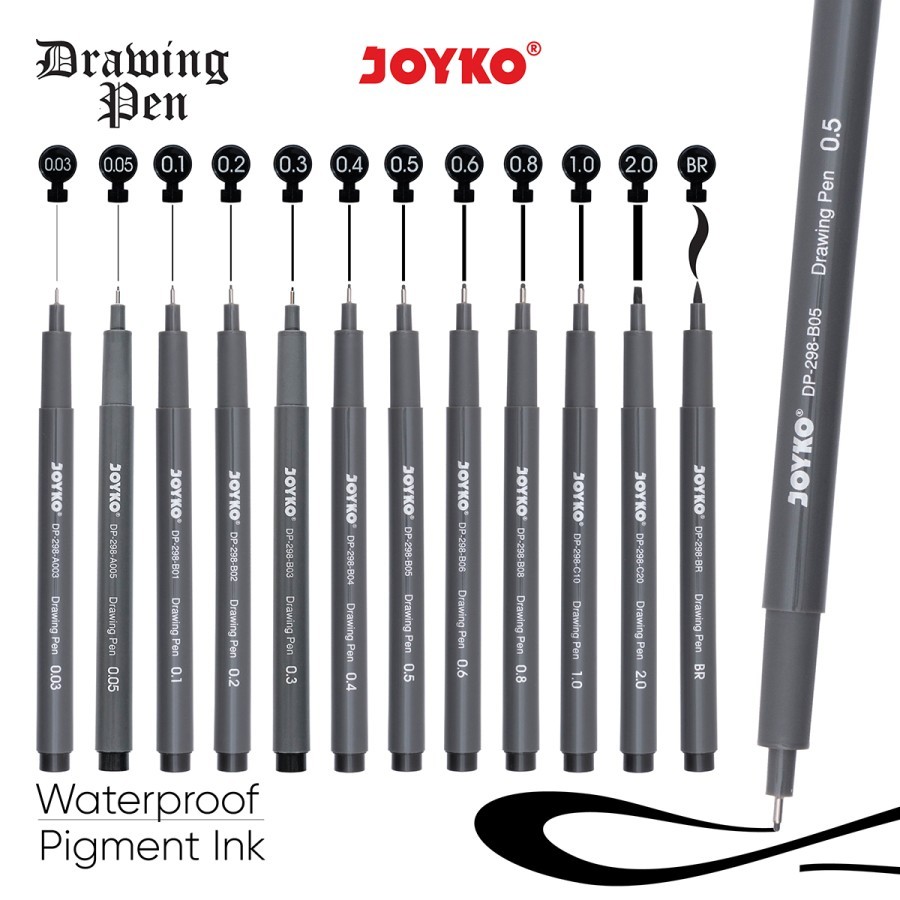 

Drawing Pen Pena Gambar Joyko DP-298 1 Pcs Waterproof Pigment Ink