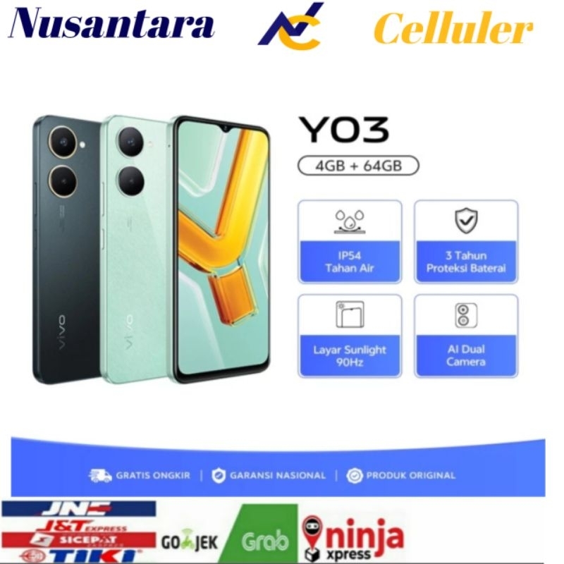 HP VIVO Y03 RAM 4+4 Extended GB ROM 64 GB [Vivo Y03 4/64 GB] Garansi resmi