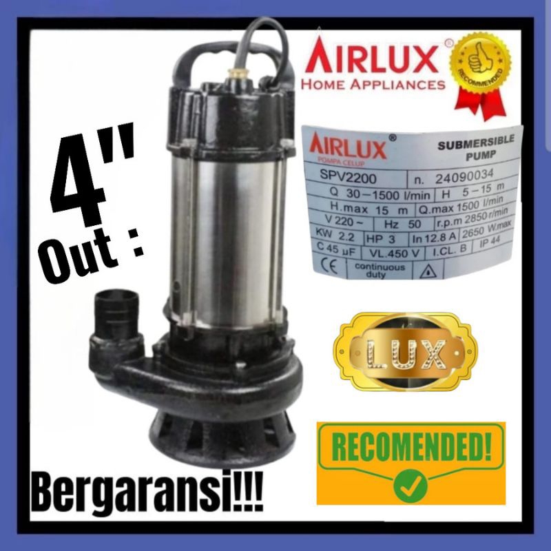 Mesin Pompa celup air kotor Limbah Banjir Kolam Empang AIRLUX SPV 2200 Stainless 3Hp 2,2kw 1Phase Ou