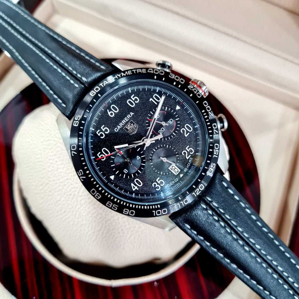 Jam Tangan Pria Tag Heuer Carrera Porsche Baterai Strap Leather 44mm Include Box Original