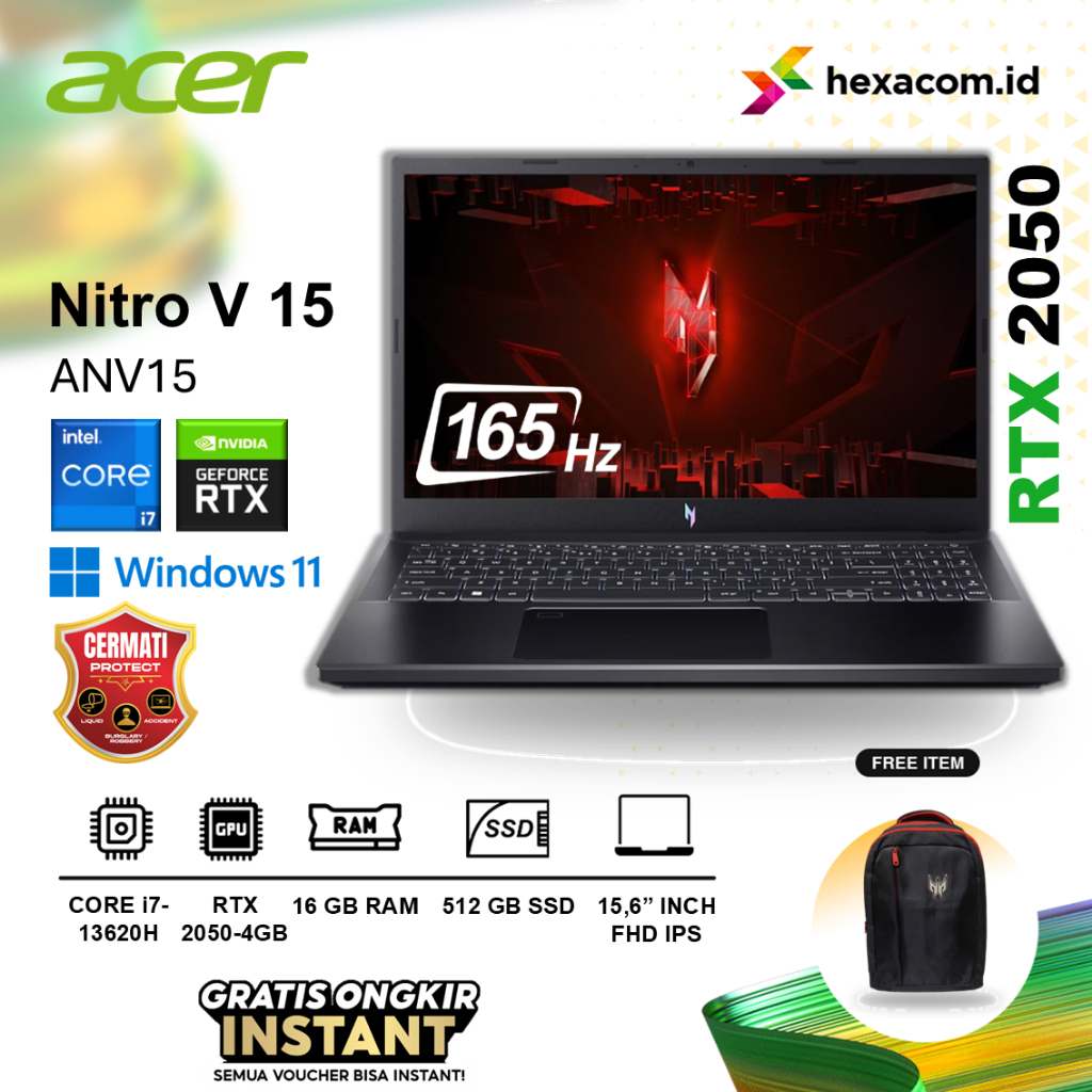 Acer Nitro V15 i7-13620H RTX 2050 RAM 16GB 512SSD 15.6" FHD 165HZ