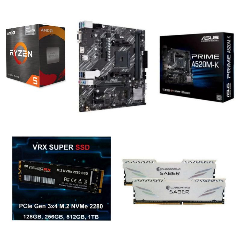 Paket Processor AMD Ryzen 5 5600 RAM DDR4 16GB NVME A520