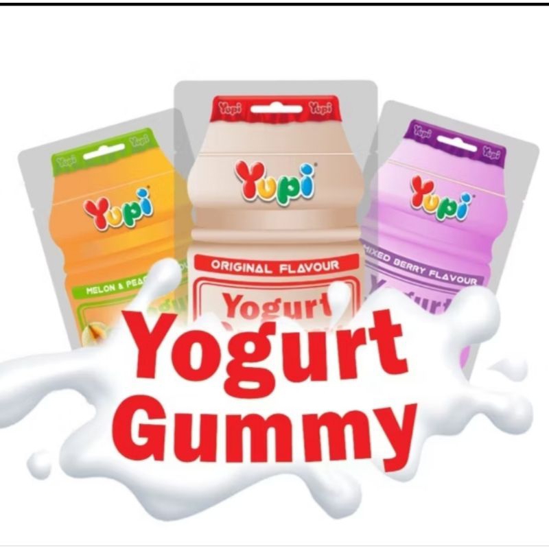 

Permen Yupi Yogurt Gummy made in Malaysia Import 35gr rasa original , mixed berry,melon and peach