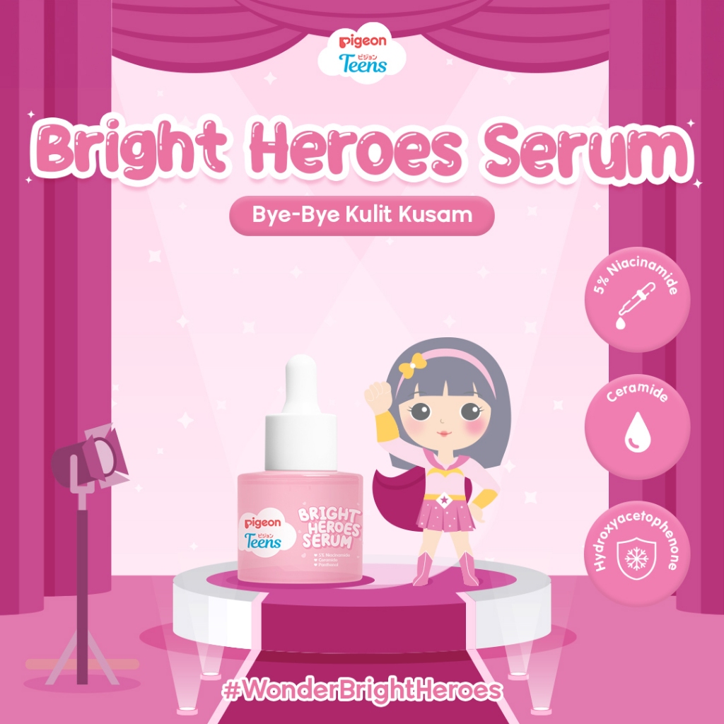 PIGEON TEENS BRIGHT HEROES SERUM 20ML| Serum Remaja Mencerahkan | 5% Niacinamide
