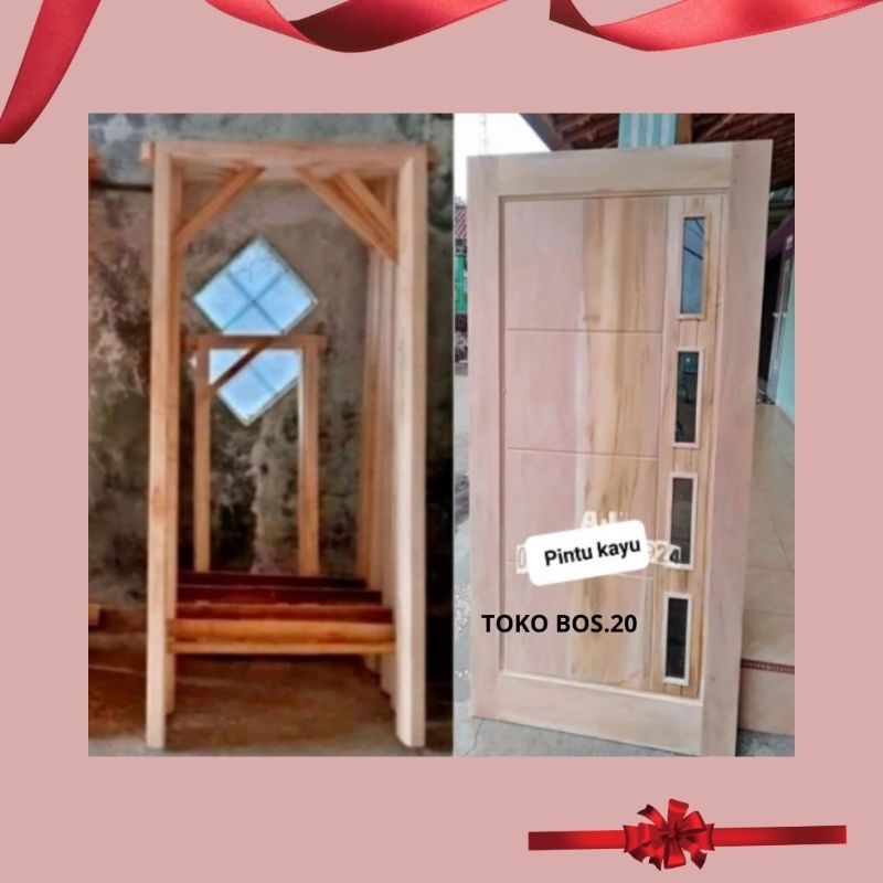 Pintu+Kusen Rumah Model Kaca Kotak Kotak Pintu Kayu Minimalis