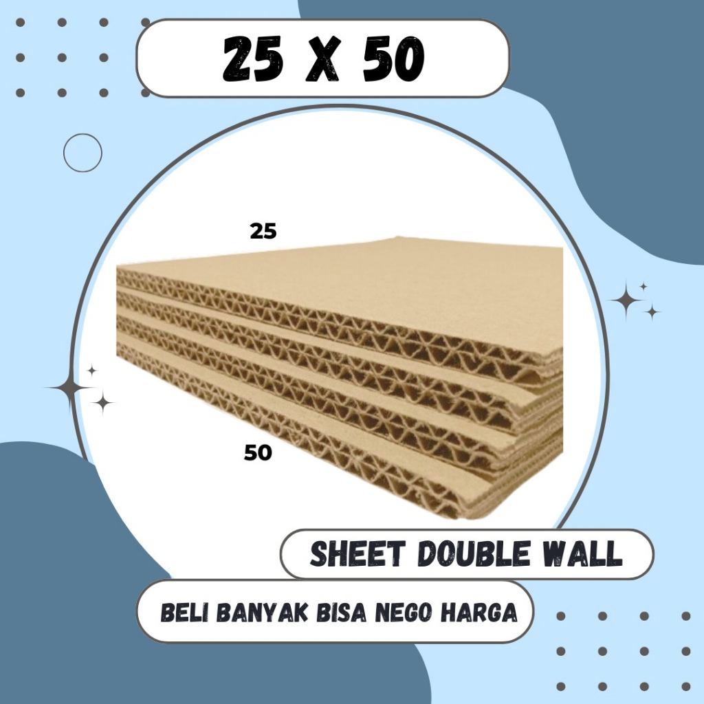 

Sheet Lembaran 25x50 / 25x40 / 25x30 / 25x20 Kardus Polos Double Wall Coklat Karton